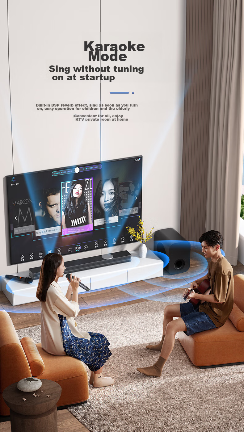 HANHONG_AUDIO 019KW-K TV Soundbar, Home Theater KTV Package, Surround Sound Karaoke Bluetooth Speaker, Karaoke Sound System for Home Indoor Use, Computer PS5 Speakers 7
