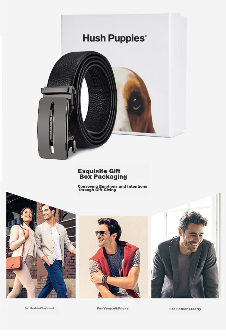 Hush Puppies Leather Belt for Men with Automatic Buckle, Top-Grain Cowhide High-End Gift Box Birthday Present for Boyfriend 6