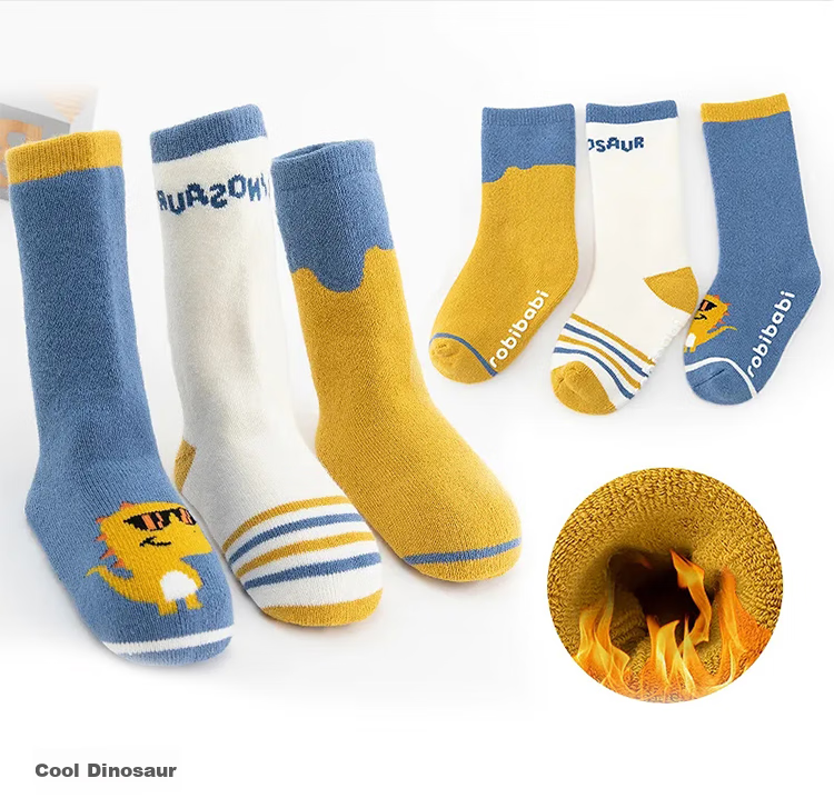 9I9 Baby Socks, Autumn And Winter Mid-Calf Length, Floor Socks for Infants, Non-Slip Children's Cotton Socks, Terry Cloth, 3 Pairs, A168 7