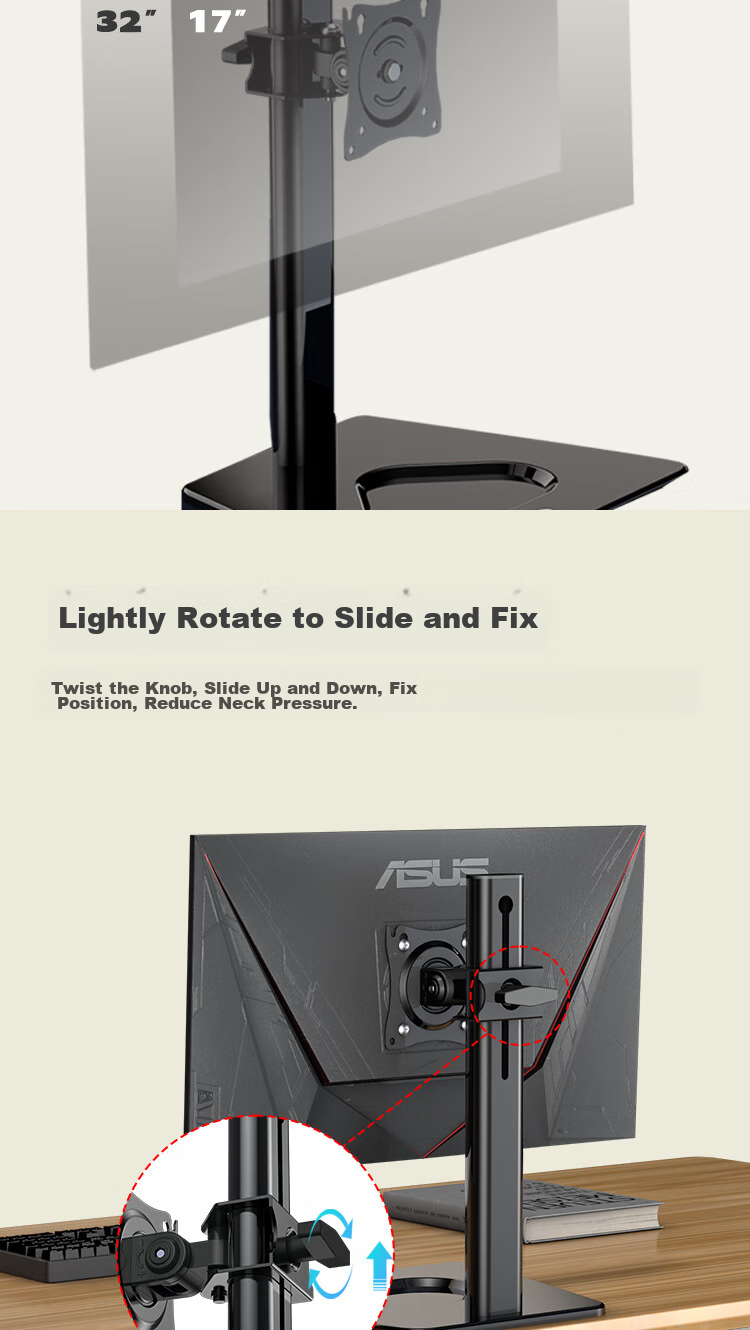 KALOC Monitor Stand Universal Adjustable Height Mount without Drilling for Single Screen LCD Display, Desktop Stand DZ220-J 3