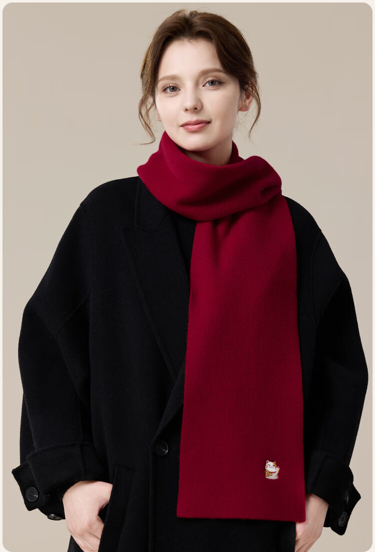 JIUMU Pure Wool Scarf for Women, Autumn And Winter, Zodiac Year Red, Warm Neck Wrap, Gift for Girls, Gift for Mom, Mid-Autumn Festival Birthday Present 9