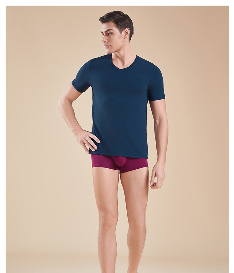 Hosa Men's Tank Top Short-Sleeve T-Shirt, Athletic Elastic Slim-Fit Cotton Modal Casual Undershirt, Navy Blue, Size L 13