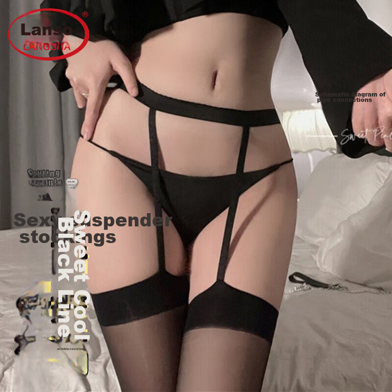 LangSha Sexy Black Thigh-High Stockings for Women, Elegant Over-Knee Socks, Leg-Flattering Internet Celebrity Black Silk Stockings with Black Straps