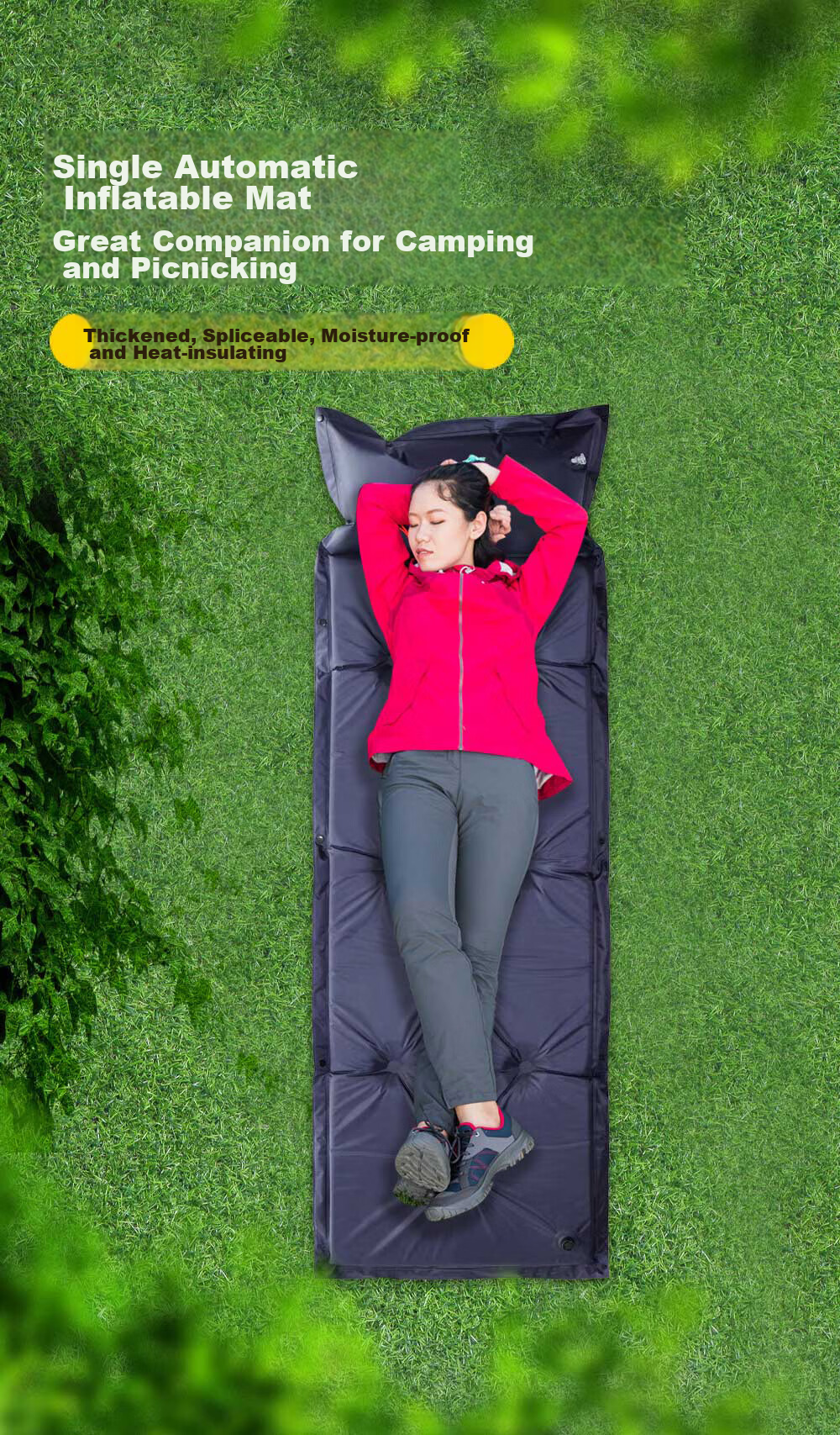 Adandyish Single-Person Automatic Inflatable Mattress, Unlimited Splicing, Moisture-Proof Camping Thickened Nap Mat Tent Pad, Blue 1