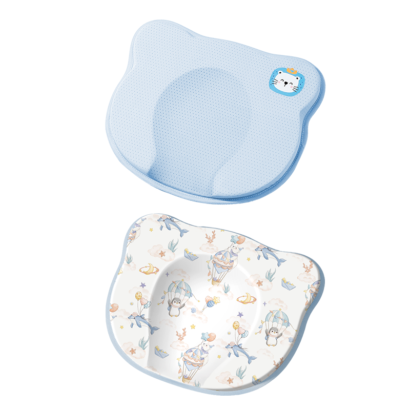 Aibao Baby Shaping Pillow with Silicone Newborn Breathable Shaping Pillow Core + Pure Cotton Pillowcase Baby Pillow Blue ZYT