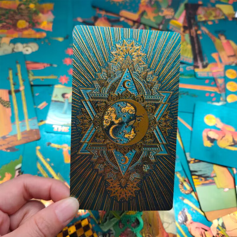 Miaoji Tarot Cards, Authentic PVC, Beginner's Weitatao Tarot Cards, Gold Foil Complete Set, Waterproof, Green Moon, with Tablecloth 1