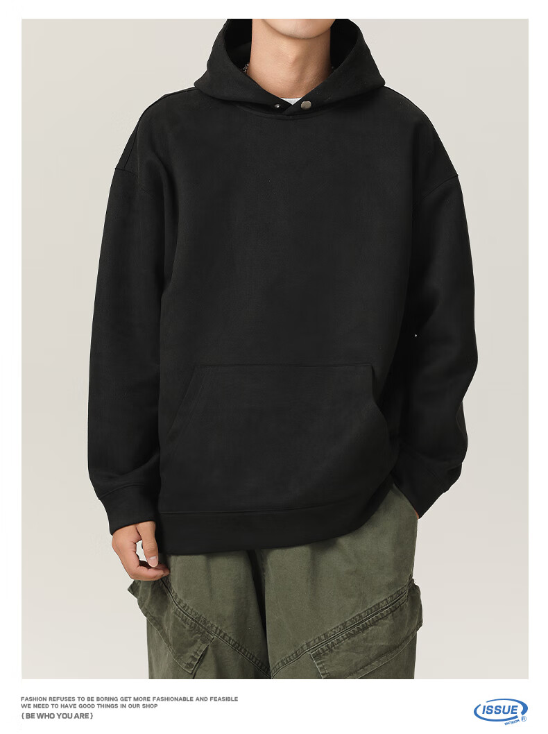 MMOPTOP American-Style Suede Milk Silk Sweatshirt for Men, Autumn And Winter Casual Hooded Top VE55151 Beige XL 5