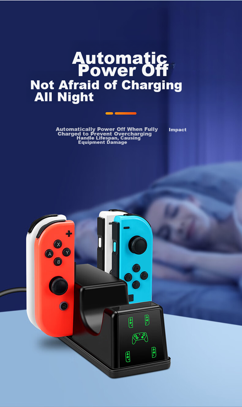 BUBM Switch Game Controller Charger Joy-Con/Pro Controller Charging Dock NS/OLED Stand Base Supports Four Controllers + Pro Simultaneous Charging 8