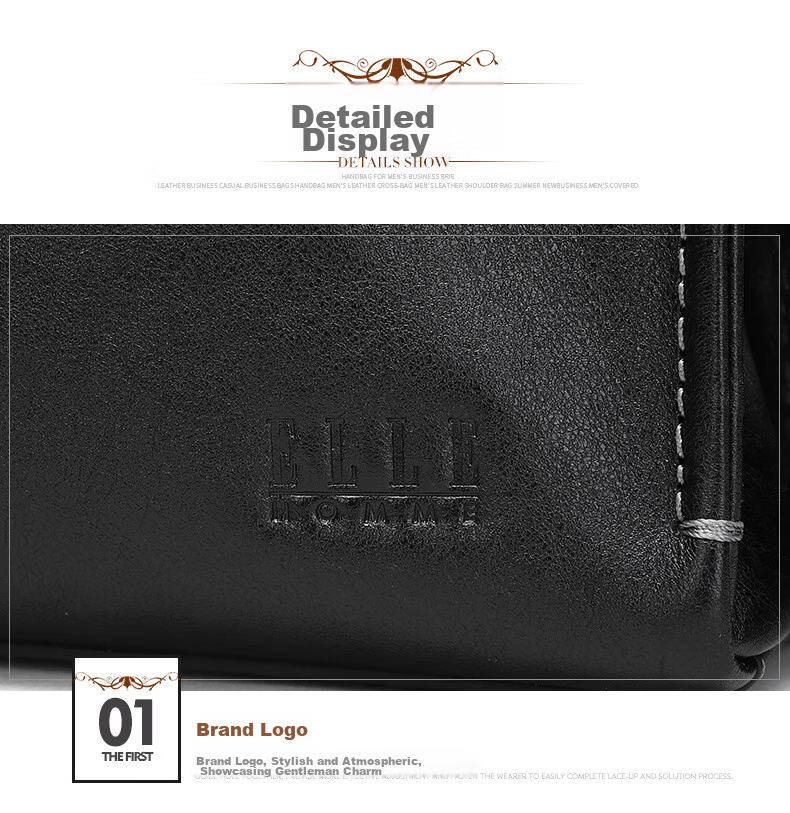 ELLE HOMME Men's Crossbody Bag, Fashionable Genuine Leather Shoulder Bag, Casual Large-Capacity Small Satchel Cowhide Men's Bag 206730 Black Birthday Gift for Boyfriend 16