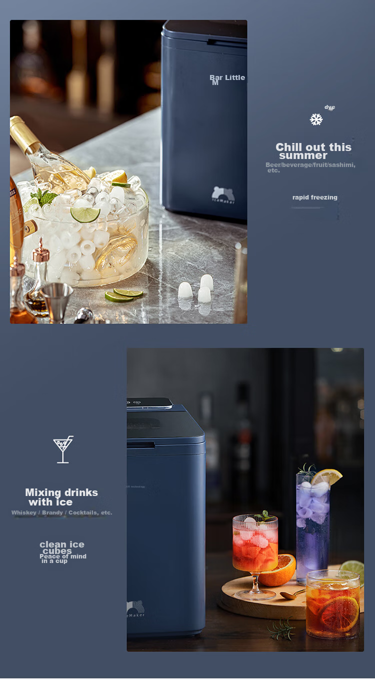 Bear Ice Maker, Home Mini Portable Ice Machine, Fully Automatic Cleaning All-In Ice Cube Maker, Office Dorm Chewing Ice Small Electronic Pop-Up Ice ZBJ-C01C5 10