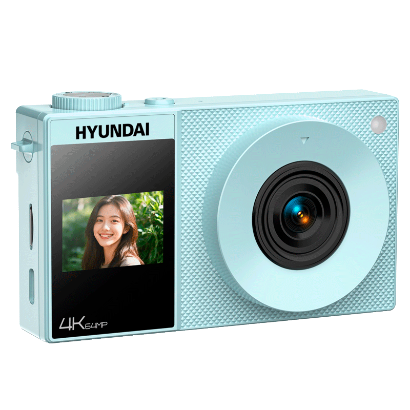 HYUNDAI Modern CCD Digital Camera Glacier Blue 32GB Vlog Photography Camera Dual Screen Entry-Level Student Travel Camera with Mobile Upload