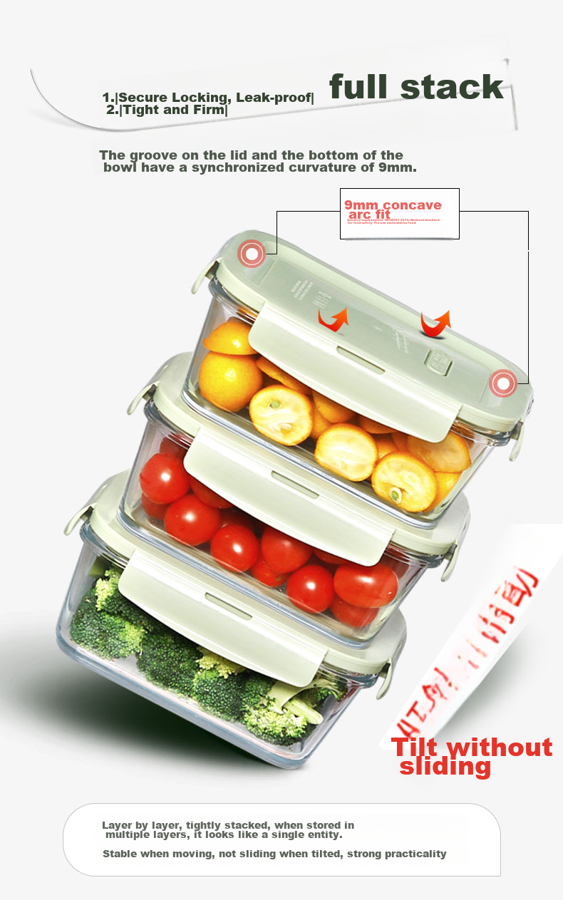 Chuangde Heat-Resistant Glass Food Storage Container, Microwave-Safe Lunch Box for Office Workers, Three-Compartment 1020+700ml with Bag 4