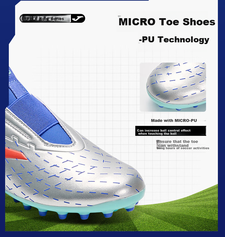 JOMA Children's Soccer Shoes, MG Short Studs, Non-Slip And Wear-Resistant for Artificial Turf, Professional Competition And Training Shoes, Light Blue, Size 37 9