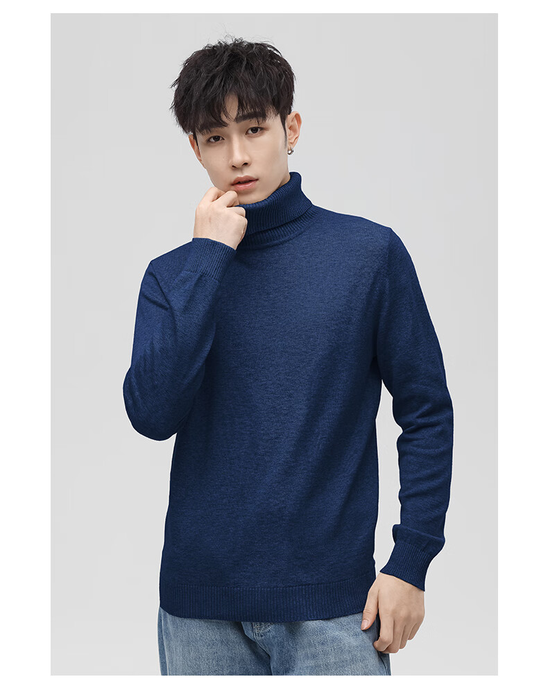 Jeanswest Men's Autumn Winter Fleece Lined Thickened Casual Turtleneck Warm Base Layer Simple Knit Sweater 13