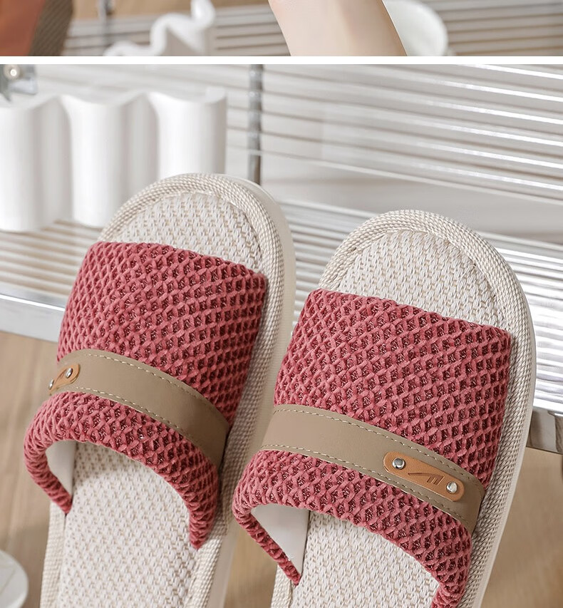 Huili Linen Slippers for Men And Women, Sweat-Absorbing And Breathable Home Shoes, Indoor All-Season Floor Slippers HL0215 Pink Size 40-41 21