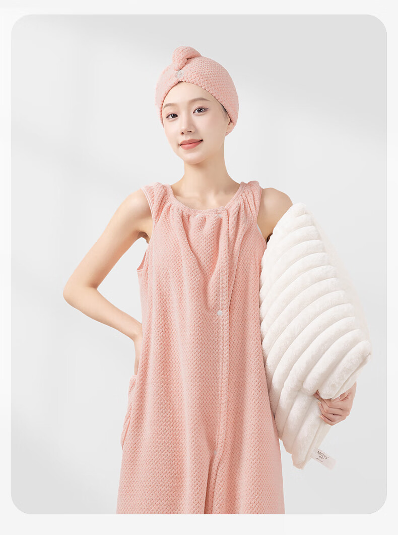 Grace Women's Home Bathrobe Thick Wearable Absorbent Bath Towel Breathable Bath Skirt Pink 10
