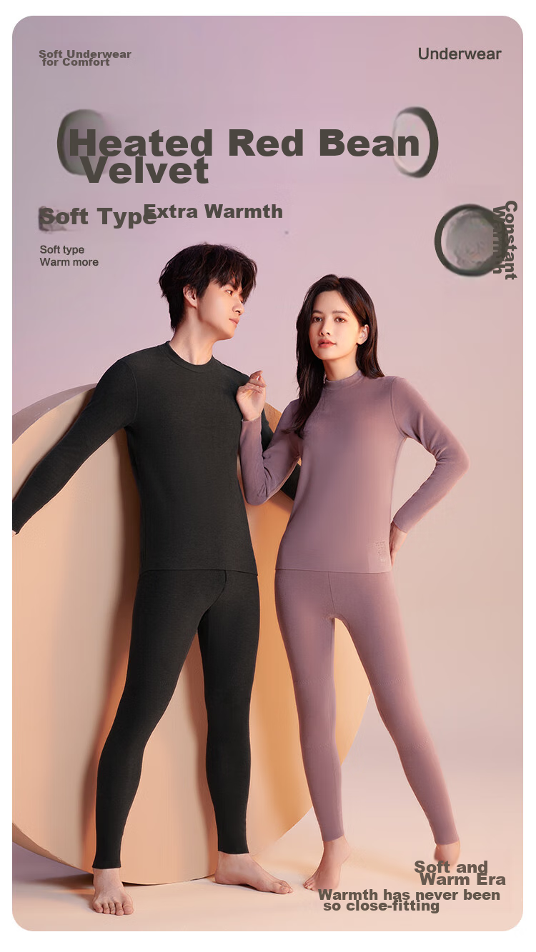 Hodo [Same As in Mall] 320GB Women's Thermal Underwear, Warm Half-Turtleneck Autumn Top And Pants, Knee Protection Thermal Set 2