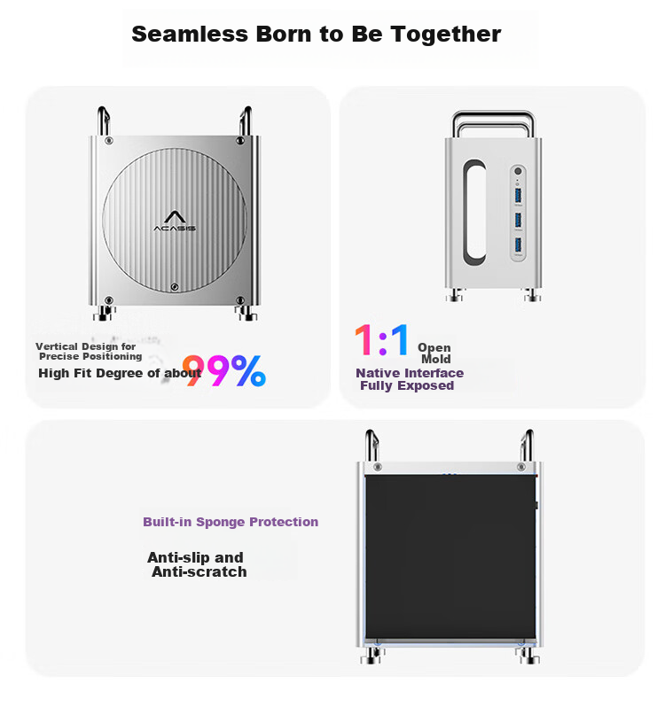 Acasis Compatible with Mac Mini M4 Expansion Dock, Hard Drive Enclosure, 40Gbps Transfer Rate, Dual DP Screen Mirroring, 16TB Capacity Expansion, Compatible with M4/M4Pro Hosts, Supports Thunderbolt 4/5 Interface, M002Pro 6