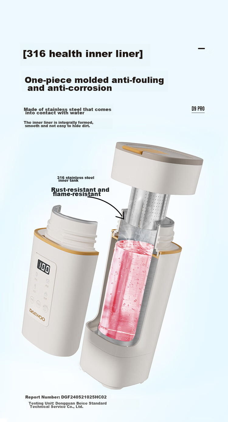 DAEWOO [National Day Outing] Portable Electric Kettle Travel Thermos Insulated Constant Temperature Baby Tea Electric Stew Cup 450ml D9PRO 20