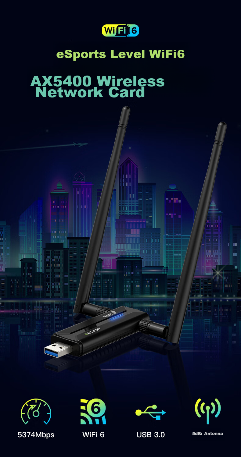 EDUP AX5400M Driverless WiFi 6 Wireless Network Adapter USB3.0 Gigabit High-Speed Gaming 5G High-Power External Desktop Laptop WiFi Receiver EP-AX1671S 1