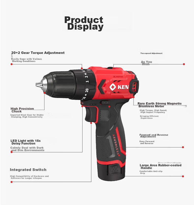 KEN 12V Impact Drill Q12XT-2 Brushless Lithium Drill, Multi-Functional Electric Drill, Household Screwdriver, Power Tool 16