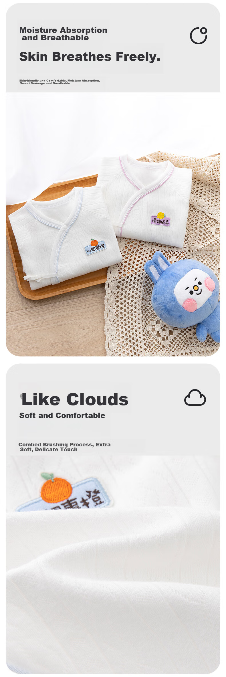 Babyprints Infant Romper 2-Pack Newborn Class A Pure Cotton Onesie for Baby Boys And Girls, Full Moon Outfit, All Seasons Bodysuit, Blue, Size 59 2