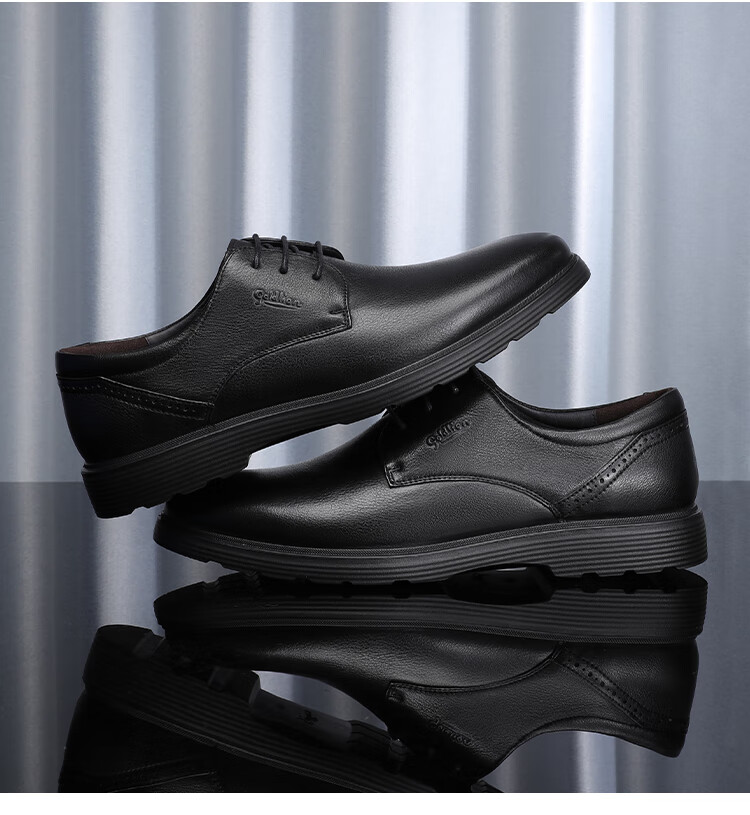 Goldlion Men's Shoes, Business Formal Shoes, Autumn Simple Lace-Up Dress Shoes, Lightweight Leather Shoes, 59674007501A, Black, Size 40 12