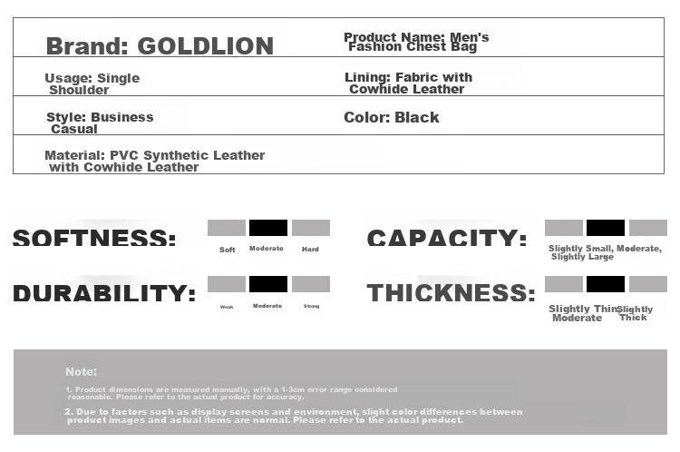 Goldlion Shoulder Crossbody Bag, Chest Pack, Casual Vertical Style, Large Capacity Men's Bag, Birthday Gift 13
