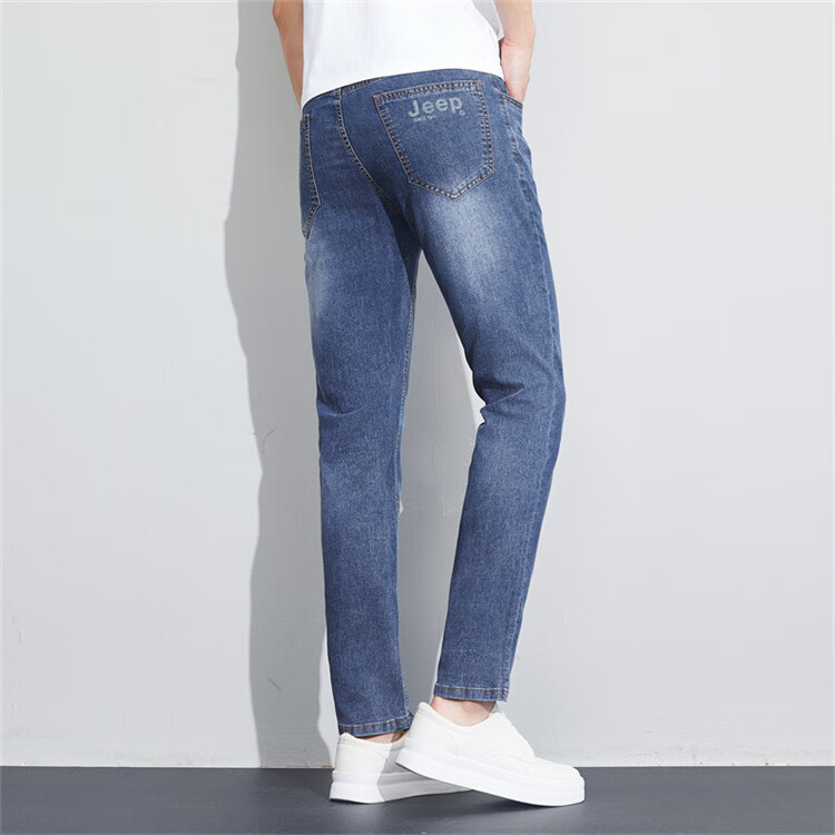 JEEP Jeans for Men, Slim Straight Casual Pants, Trendy Versatile Trousers, Men's Pants 099, Light Blue, Size 30 8