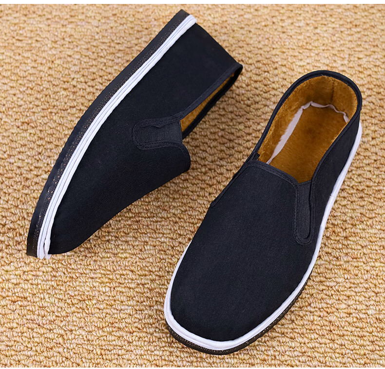 FOOTOPPO Traditional Beijing Cotton Shoes for Men with Fleece Lining, Non-Slip Rubber Sole, Soft Sole, Slip-On Style, And Thousand-Layer Sole 11
