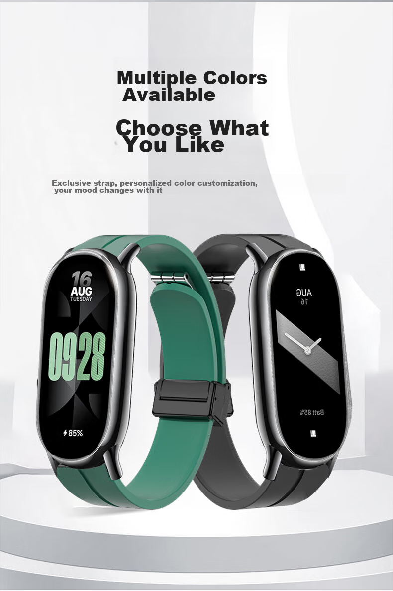 Watchbond Xiaomi Band Strap Compatible with Xiaomi Band 89 NFC Version, Liquid Silicone, Black, Magnetic Buckle, Silicone Band 4