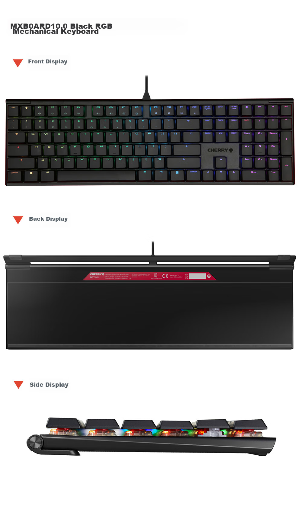 CHERRY MX10.0 Wired Keyboard, Gaming Keyboard with RGB Lighting Effects, Ultra-Thin Body, Office Keyboard, Alloy Shell, White, MX LP Switches 8