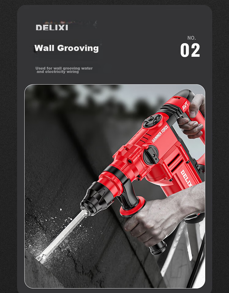 DELIXI Electric Hammer, Chisel And Drill, High-Power Three-In Impact Drill, Concrete, Home Use, Multi-Functional Electric Tool, Plug-In Electric Hammer 13