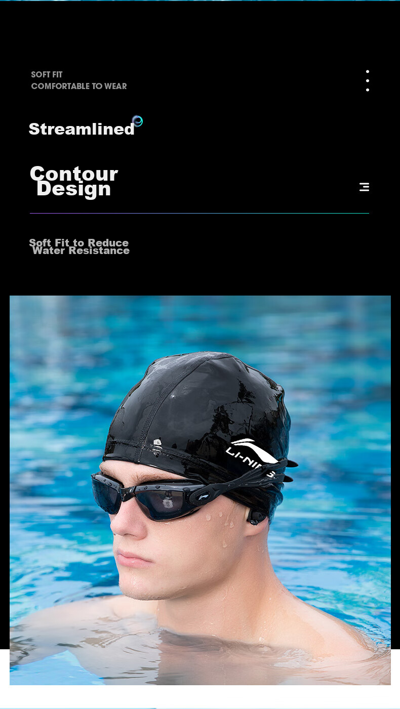 Li-Ning Swimming Trunks, Goggles, Swim Cap, Five-Piece Set for Men, Swimming Trunks, Swimming Goggles, Swimming Equipment, LN55-169 Black XL 15