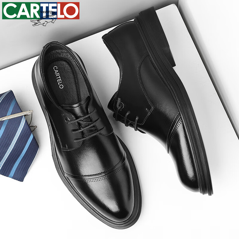 CARTELO Men's Leather Shoes Business 2026 New Formal Genuine Leather Casual Height Increasing Wedding Oxford Shoes Breathable Soft Sole British Style