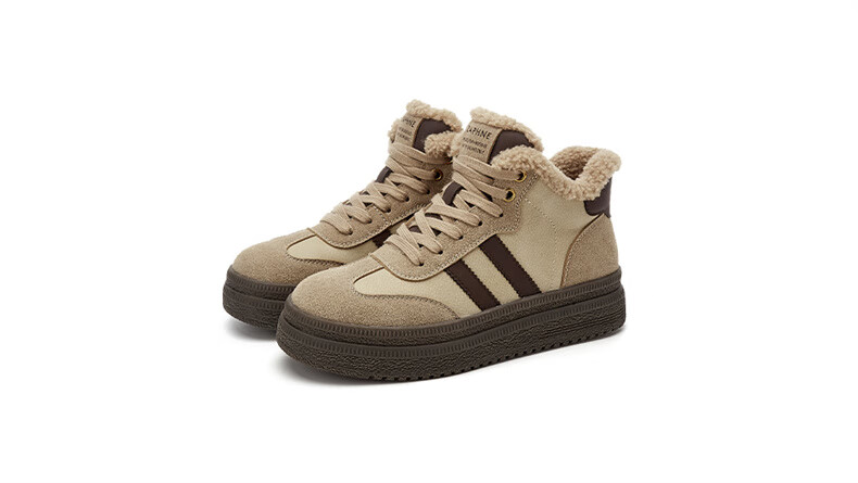 Daphne Women's Thick-Soled High-Top Casual Shoes Winter Fleece-Lined Warm Cotton Shoes Retro Versatile Sneakers Camel 38 17