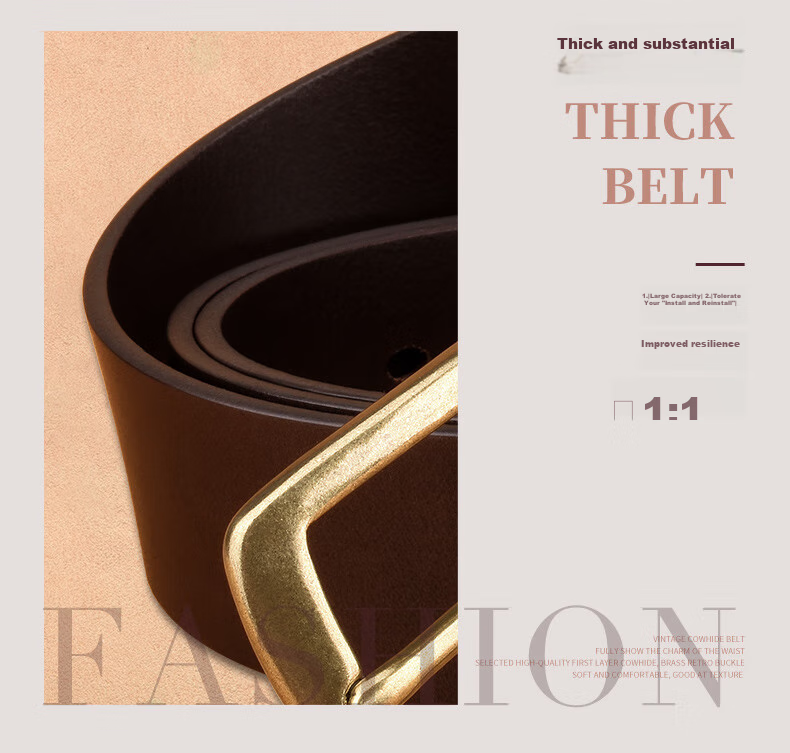 JEEP SPIRIT Men's Business Belt with Brass Buckle, Vintage Top-Grain Leather, Belt Loops, Waistband, Trouser Belt, Father's Day Gift for Dad 7