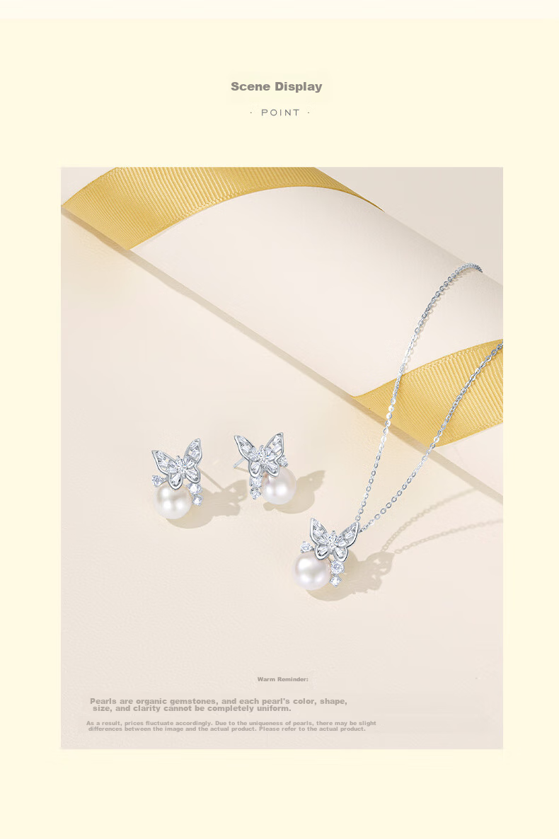 CHOW TAI SENG [Birthday Gift] Silver Pearl Stud Earrings for Women, Butterfly Fashion High-End Design Silver Earrings for Girlfriend 9