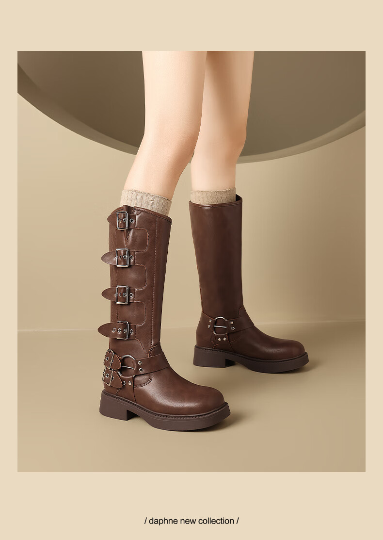 DAPHNE Western High-Top Boots for Women, Brown Long Boots for Summer 2026, Xinjiang Grassland Travel Meilade Knight Boots 5