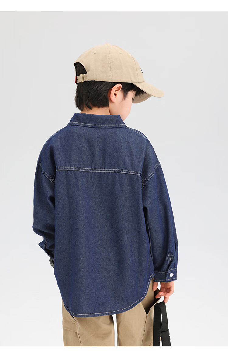 Zuo Xi Boys Denim Shirt Children's Jacket Long Sleeve 2025 New Spring Autumn Boys Shirt Dark Denim 160 5