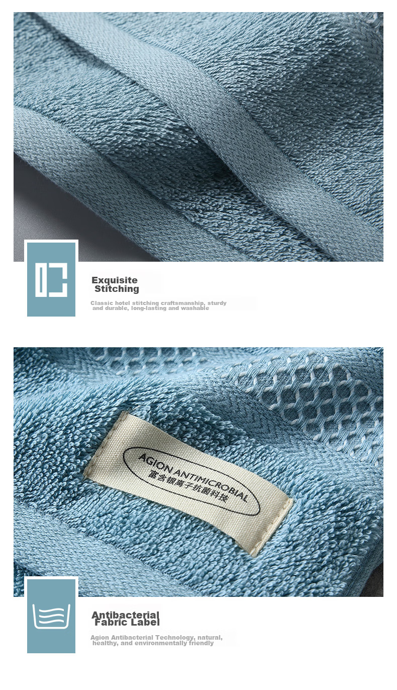 Canasin Pure Cotton Antibacterial Towel, Soft And Absorbent, Five-Star Hotel Face Washing Sports Towel, Single Pack, Silver Gray, 180g 11