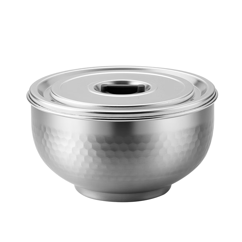 MAXCOOK All 304 Stainless Steel Bowl with Lid, Double-Layer Insulated Soup Bowl, 304 Stainless Steel Tableware, 16cm MCWA1716