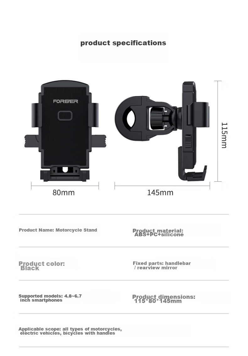 FOREVER Universal Phone Holder for Mountain Bikes, Road Bikes, Electric Bikes, Motorcycles, Cycling Accessories, Food Delivery And Navigation Mount, Shock-Absorbing Handlebar Clamp 15