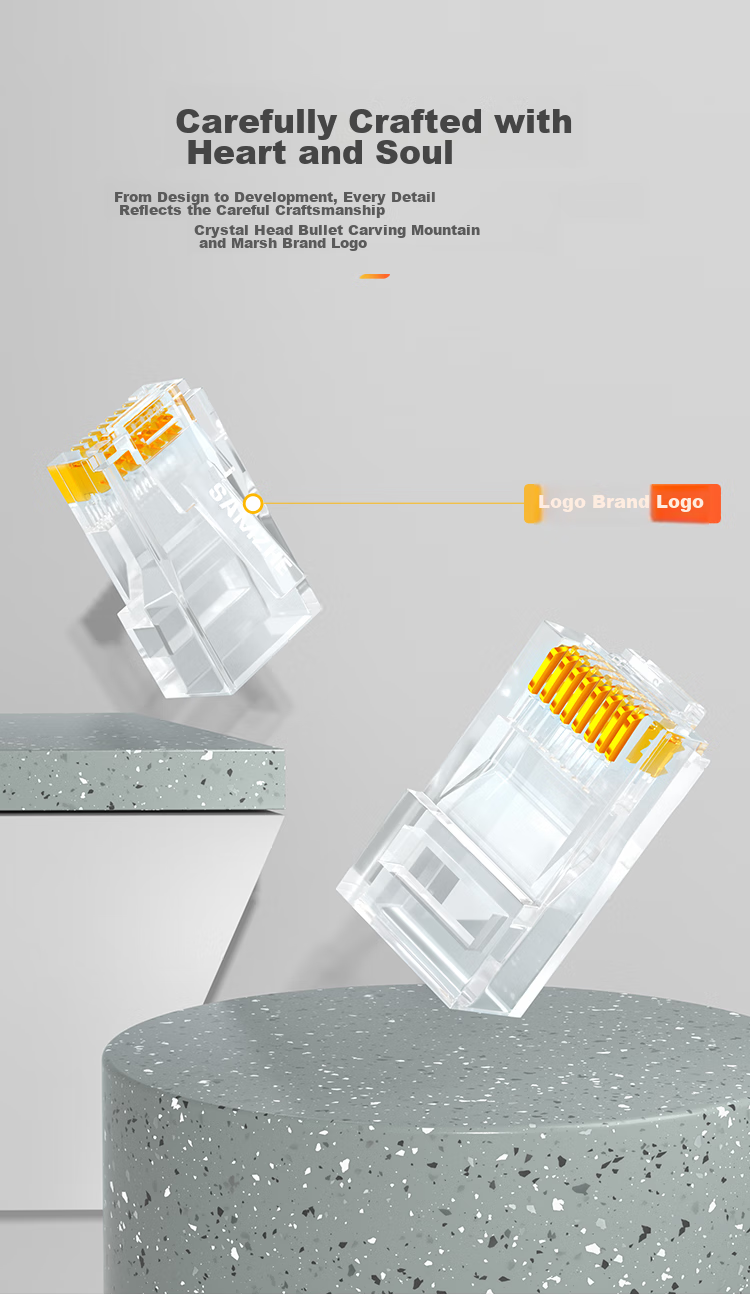 SAMZHE Cat6 Gigabit Engineering Crystal Head, Gold-Plated RJ45 Crystal Head, Cat6 8-Core 8P8C Computer Network Connector, 100 Pieces, FK-6100 6