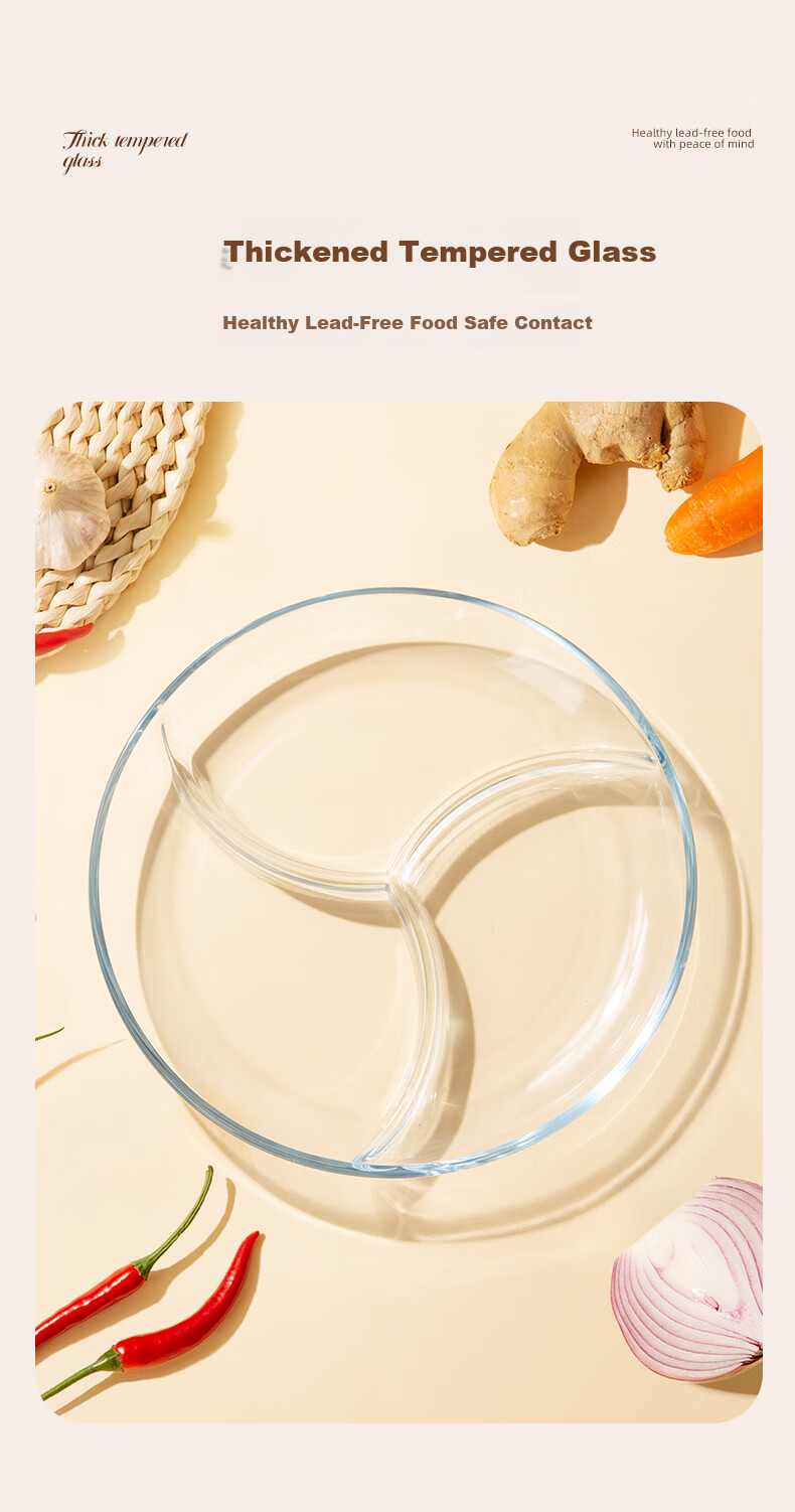 Newair Onion Ginger Garlic Prep Plate, Hot Pot Side Dish Plate, Compartmented Dining Plate, Seasoning Plate for Home Use, Small Condiments, Kitchen Countertop Glass Three-Compartment Plate 7