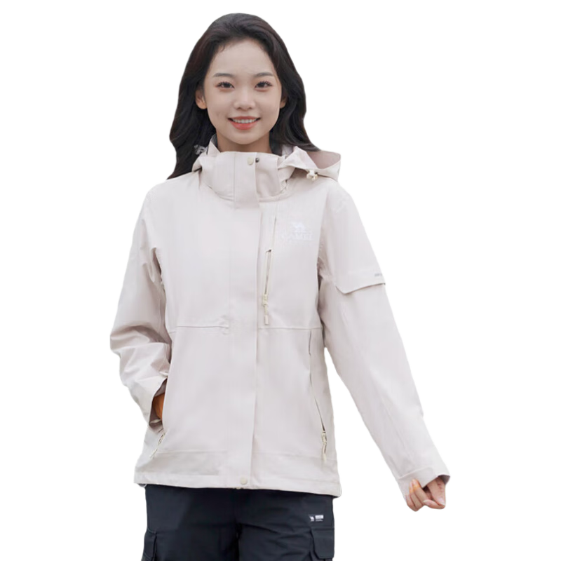 CAMEL Women's Three-Proof Windbreaker Jacket with Fleece Inner Layer, Warm Waterproof Windproof Coat 723CA6B010 S