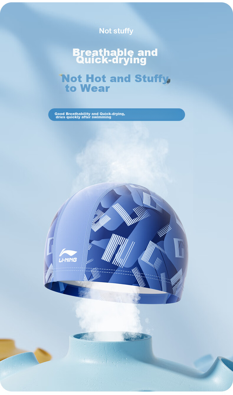 Li-Ning Children's Swimming Cap with Printed Design, Comfortable Swim Cap for Boys And Girls, Model 6421, Blue Color 4