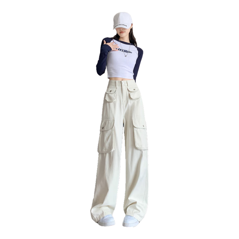 Langsha Women's High-Waisted Straight-Leg Casual Pants with Pockets, Trendy And Versatile American-Style Wide-Leg Slim-Fit Casual Trousers for Spring And Autum