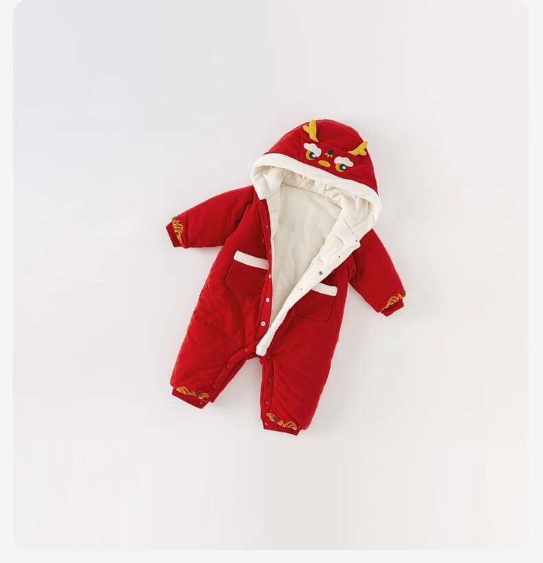 DAVE & BELLA Newborn Chinese-Style New Year Outfit, Warm Winter Clothing, Red Baby Boy Infant Clothes, New Year Onesie 17