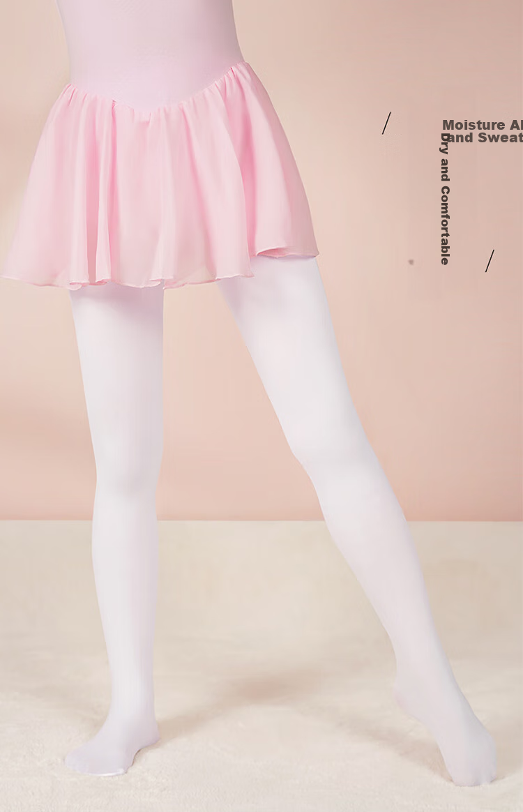 Aiwuge Dance Socks for Children, Girls' Moisture-Wicking Sweat-Absorbing Dance Tights, White with U-Shaped Crotch, Size S 1